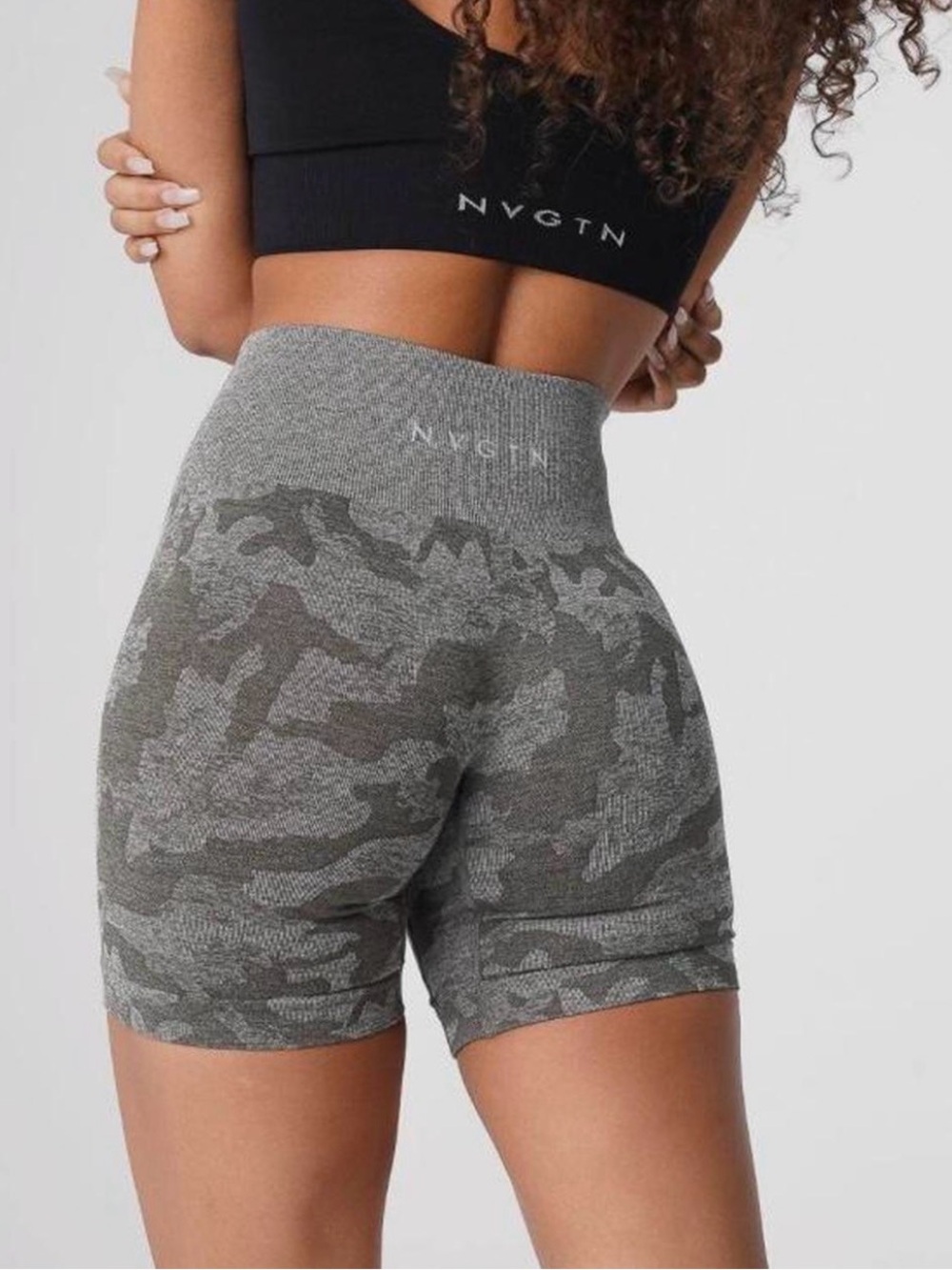 NVGTN Women's High-Waist Gray Camo Bike Shorts